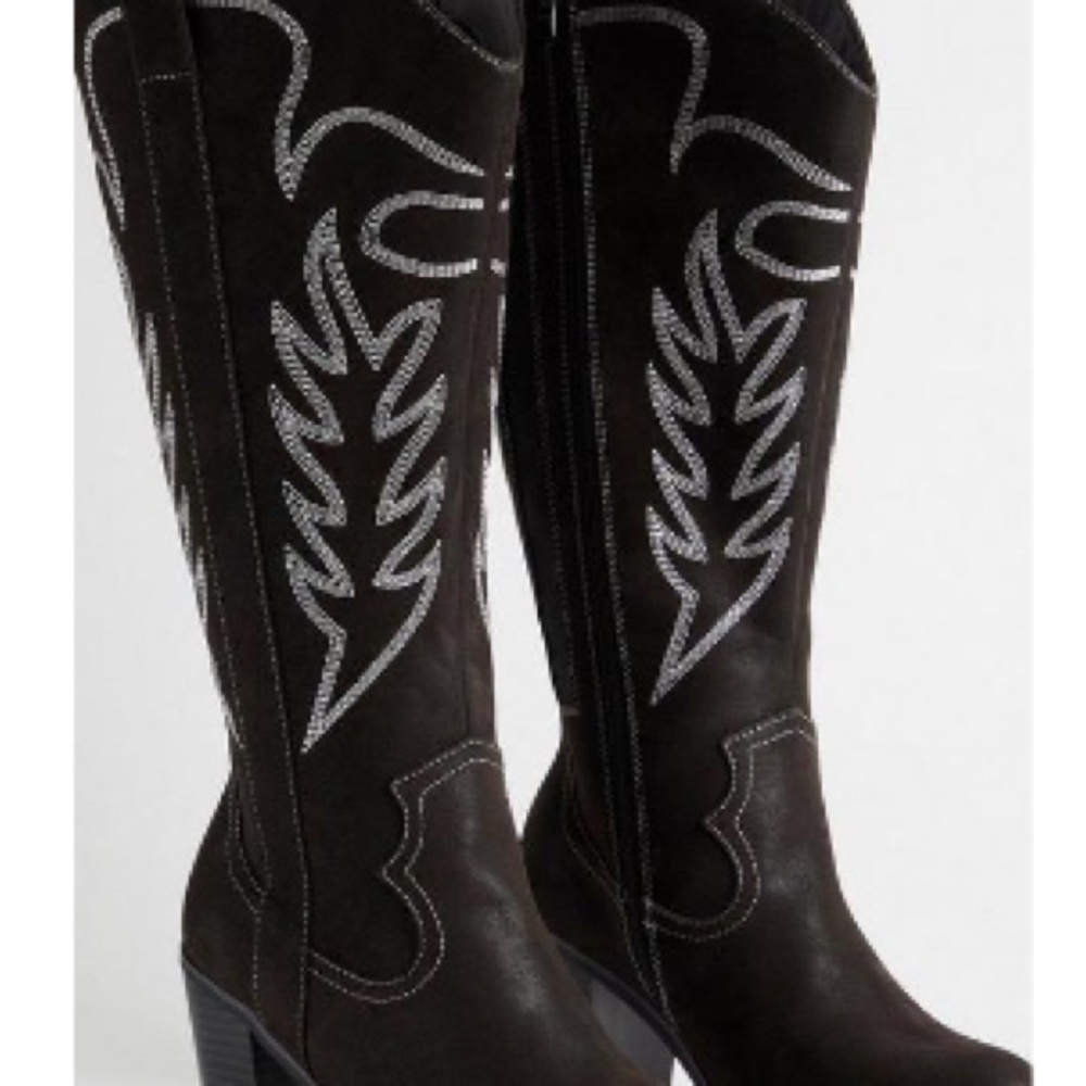 Women's Black and Silver Embellished Boots (wide calf )